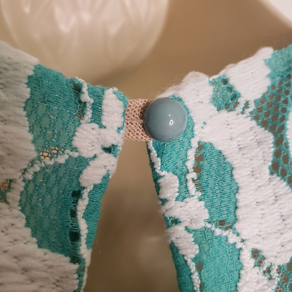 VA Va Voom Teal Mesh & Lace Nude Swmi Sheer Bodycon Dress Size Small - Picture 10 of 13